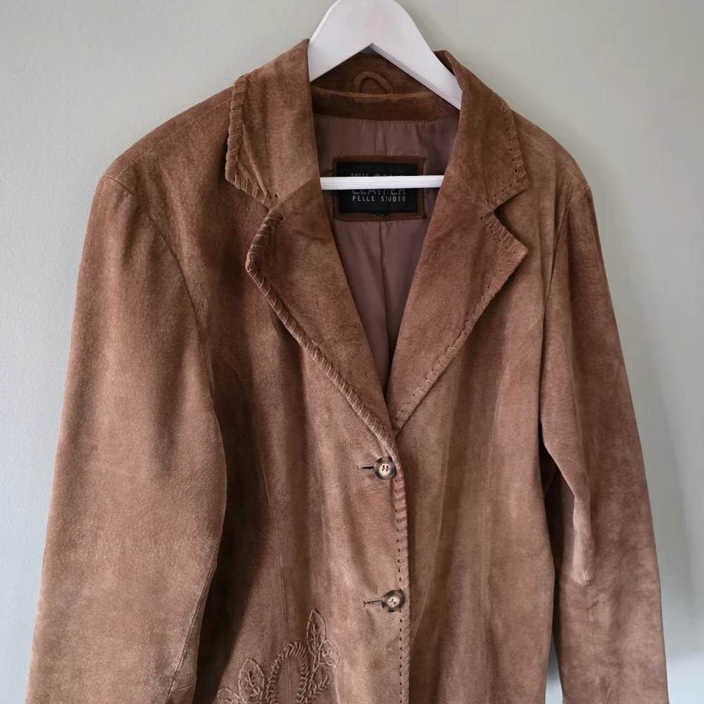 Wilsons Leather L Vintage Bohemian Western Embroidered Whip Stitch Suede Jacket - Picture 5 of 16